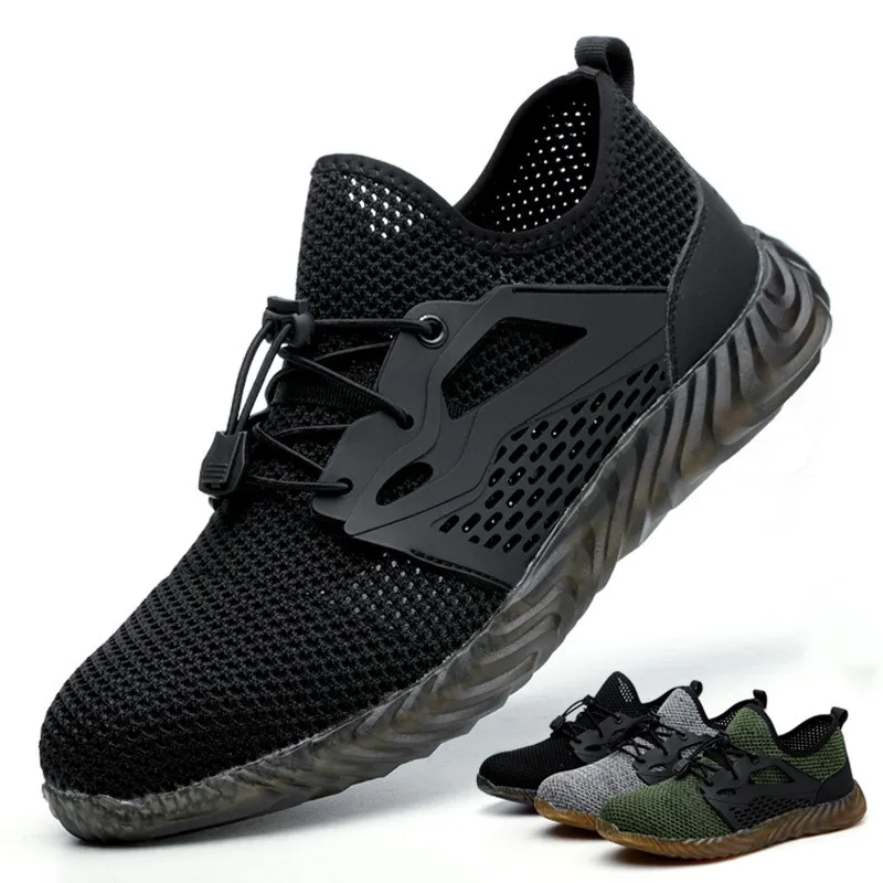 

Summer Safety Work Shoes Boots For Men Breathable Steel Toe Work Boots Male Anti-smashing Construction Safety Sneakers Plus Size