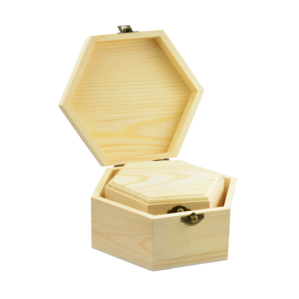 

3Pcs Wood Handmade Smooth Hexagon Storage Orgnaizer Memorial Jewelry Case