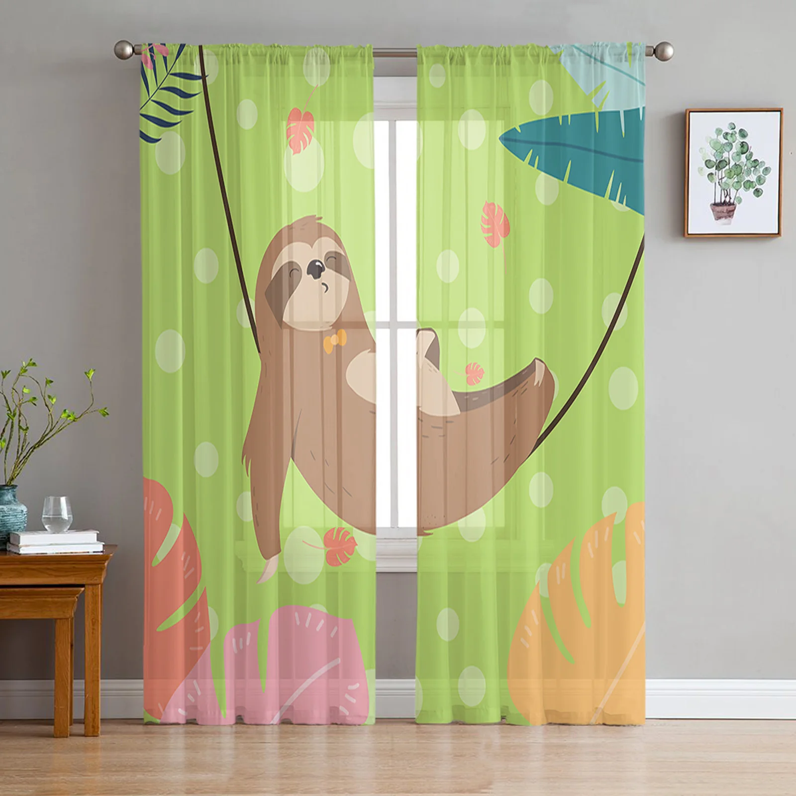 

Sloth Reposes Vine Sheer Curtains for Living Room Bedroom Kitchen Chiffon Tulle Curtains Home Hotel Coffee Decor