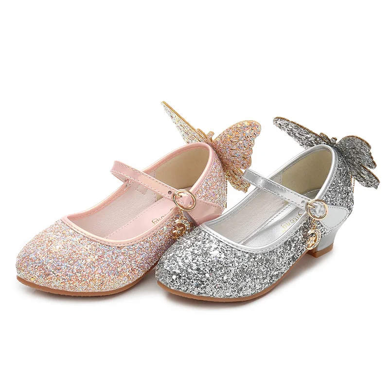 

Kids Crystal Shoes Bowtie Sandal Women High Heel Cinderella Princess Performance Pumps Children Girls Mary Janes Glitter Shoes