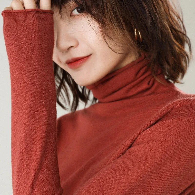 Женский вязаный свитер с высоким воротником ALKMENE облегающий пуловер синего цвета