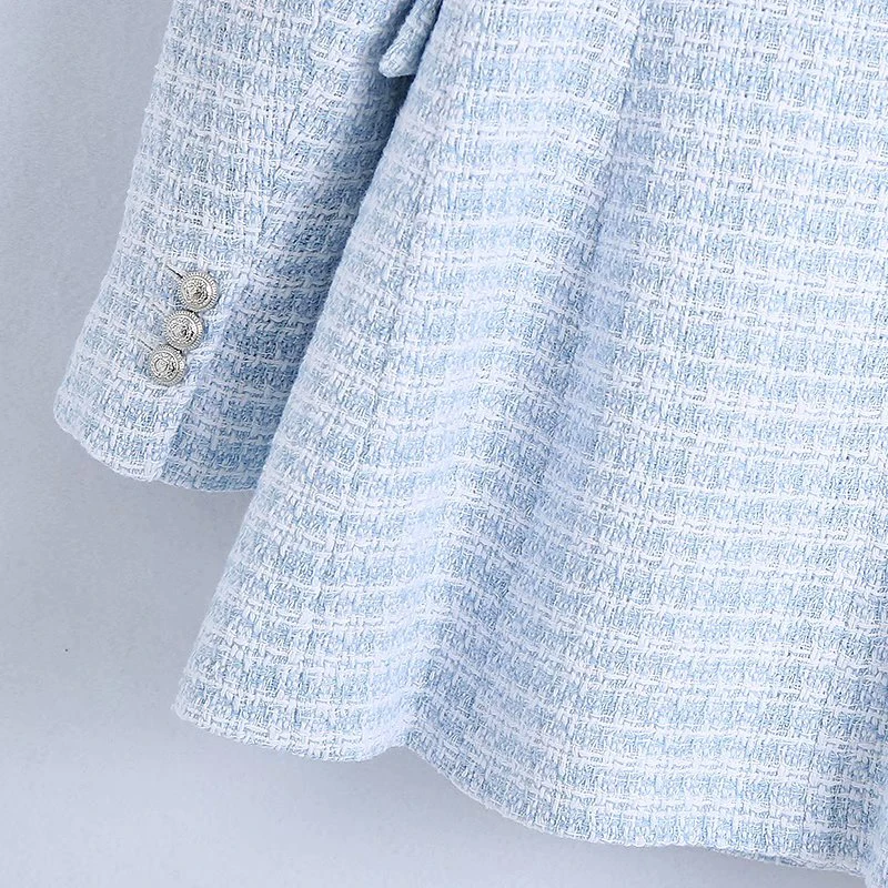 

ZAAHONEW 2021 Spring Autumn Women Vintage Plaid Tweed Blazer Coat Chic Button Office Lady Suit Jacket Casual Outwear Tops Female