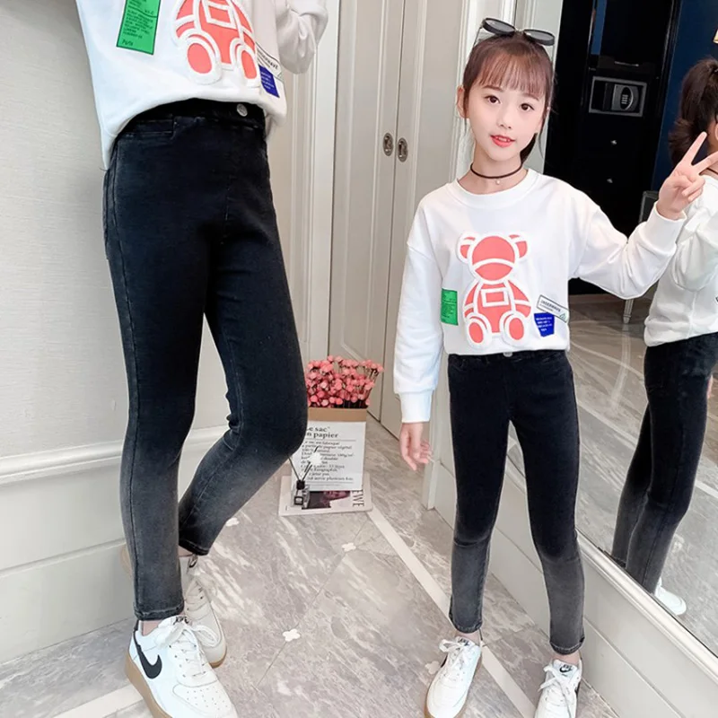 

Корейские джинсы для девочек, высококачественные облегающие джинсы градиентного цвета, Детские демисезонные узкие джинсы, повседневные эл...