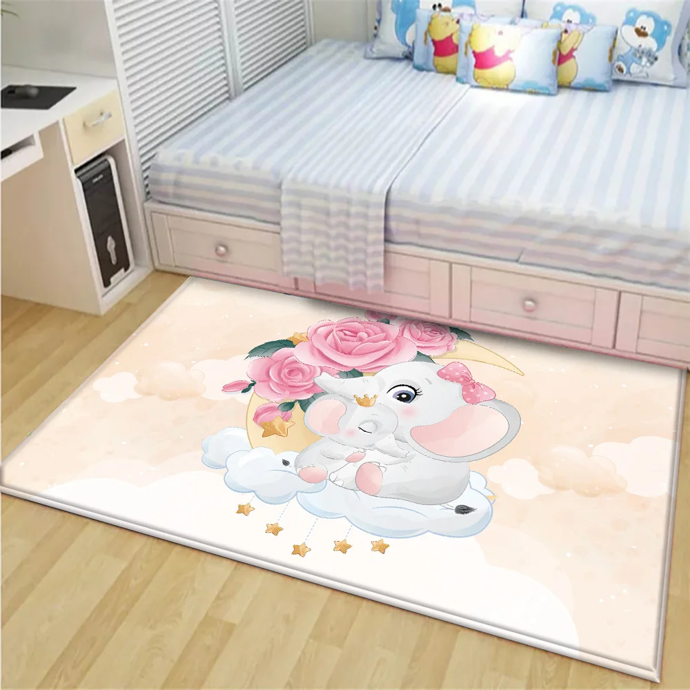 

Cartoon Elephant Children Comfortable Yellow Carpet Non-Slip Flannel Carpet Tapetes Para Bebê Alfombra Dormitorio Room Mats
