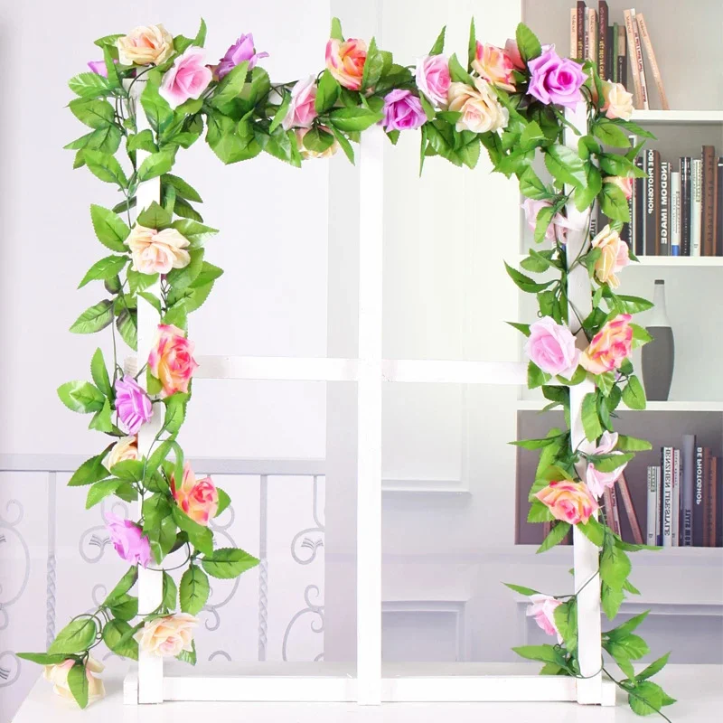 

240cm Silk Artificial Roses Flowers Rattan String Vines For Home Wedding Decoration Fake Plants DIY Hanging Garland Wreath Wall