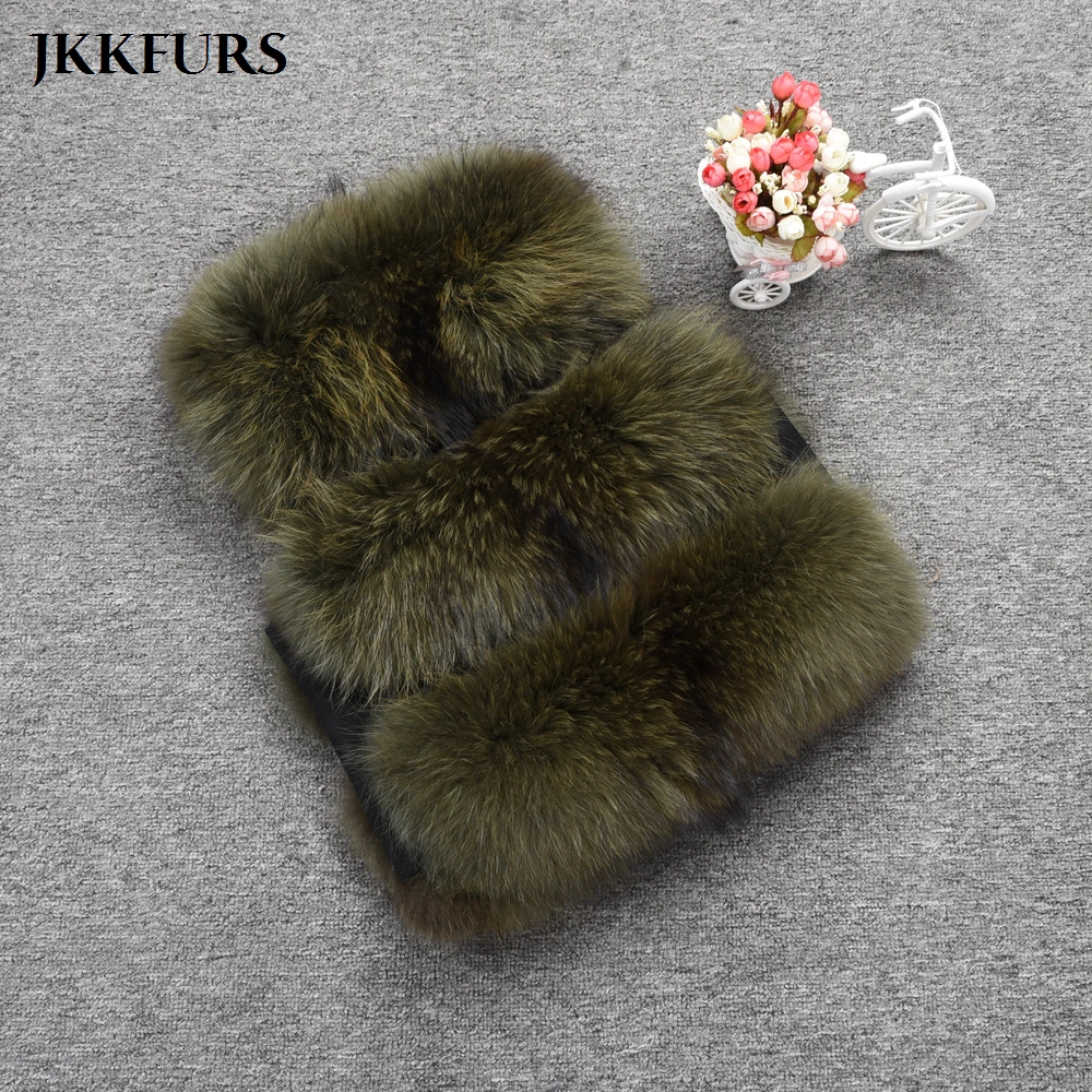 JKKFURS Модный стильный женский жилет из натурального меха енота Зимний толстый теплый модный жилет 3 ряда S1150B