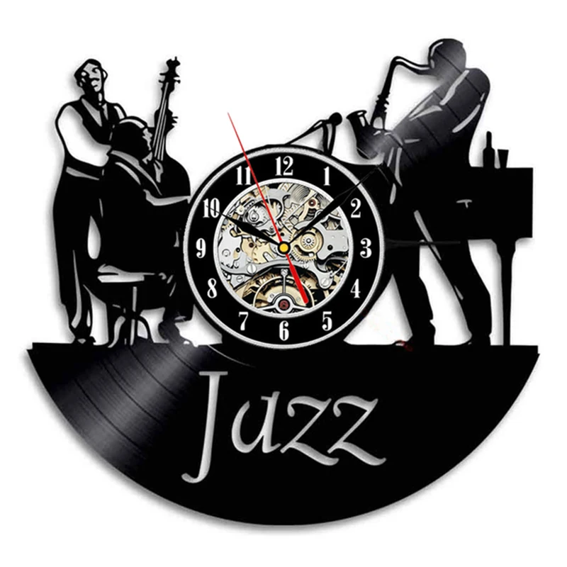 

Настенные часы Jazz с виниловой пластиной, винтажные светодиодсветодиодный светильник ильники для украшения интерьера гостиной, подарок для...