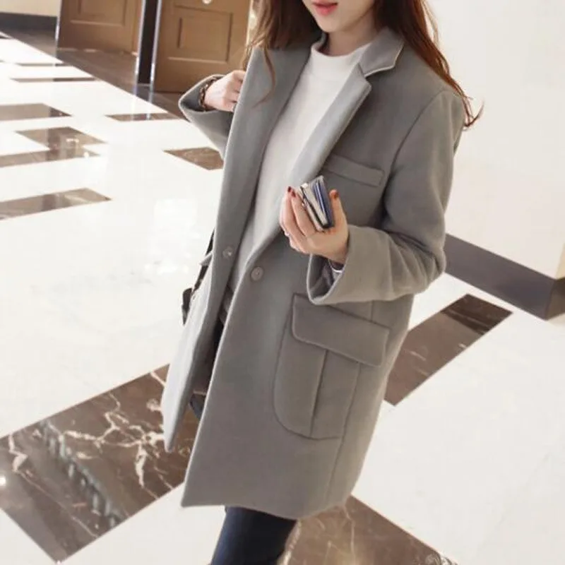 Женское шерстяное пальто с отложным воротником и длинным рукавом|Женские пальто|