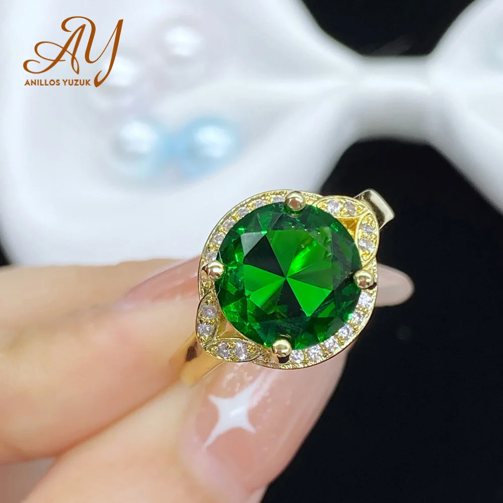 

Anillos Yuzuk Simulated Emerald 925 Sterling Silver Rings For Women Engagement Ring Resizable Silver Gemstones Jewelry