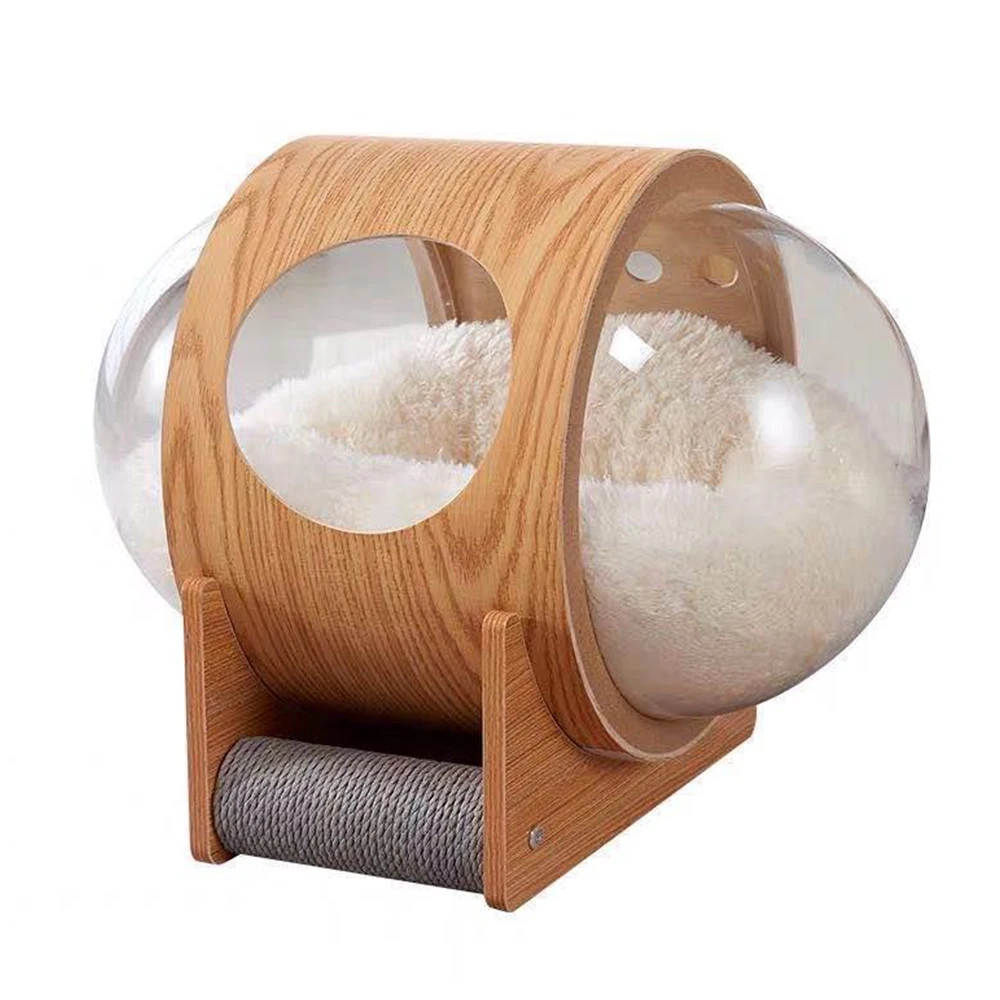 

Acrylic transparent pet house space wooden starry sky ufo winter warm pet house cats and dogs four seasons Cat Bed with Mat Gift