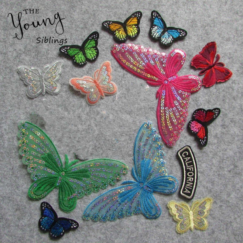 Симпатичные Мультяшные нашивки бабочки компьютерные вышивки значки ручная