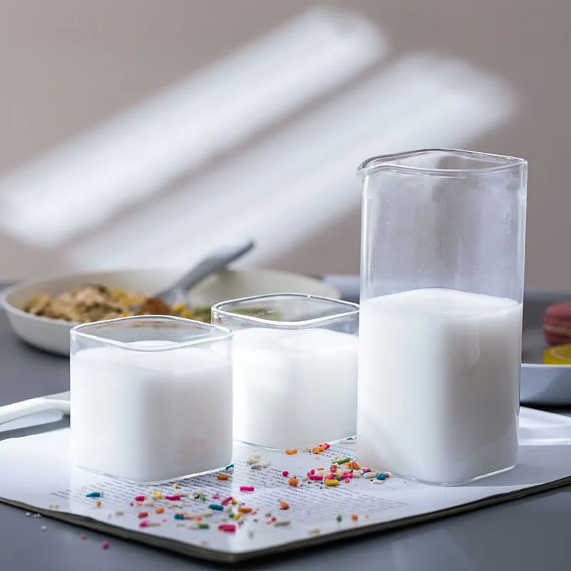 

Square Milk Glass Cup Breakfast Juice High Temperature Resistant Glass Coffee Mug Accessories Drinkware
