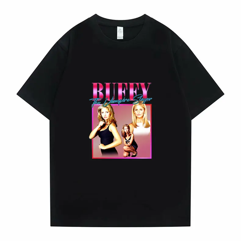 

Buffy The Vampire Slayer Print Tshirt Men Women Fashion Loose Tee Short Sleeve Cool T-shirt Harajuku Streetwear Kawaii T Shirts