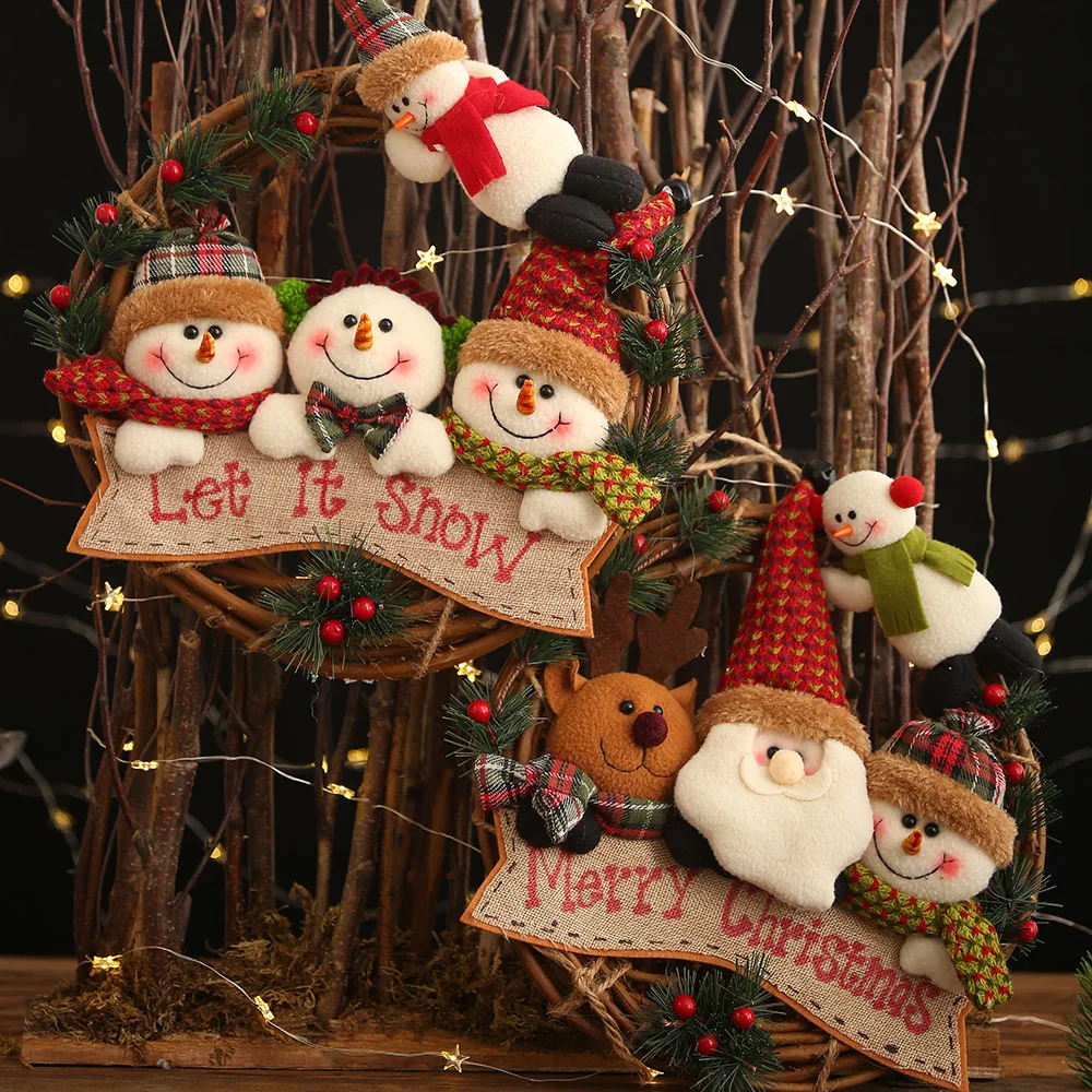 

2021 Christmas Ornaments Christmas Wreath Rattan Garland Snowman Elk Vine Ring Pendant Christmas Decoration For Home Window Door