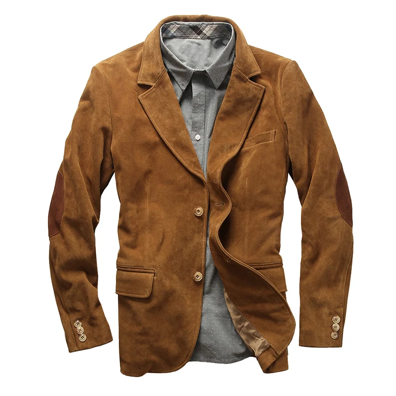 Британский пиджак 2020 мужской костюм из натуральной коровьей кожи приталенный