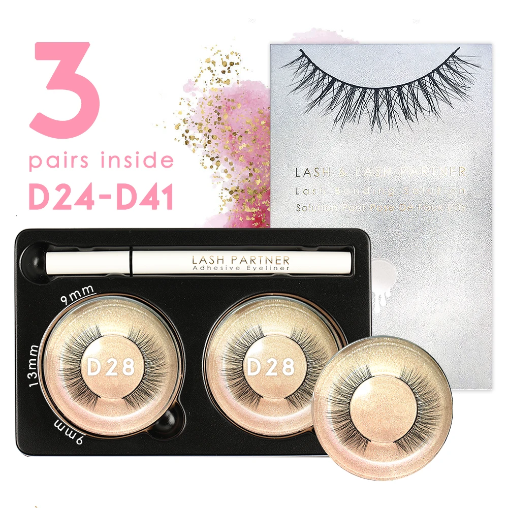 

D24-D41 3 Pairs Eyelashes Strong Bonding Eyeliner Pen Magic Clear Or Black Self Adhesive Liner False Eyelash Set