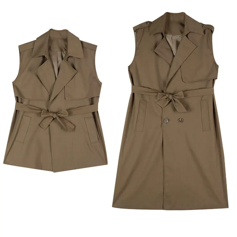 

Spring Fall 2020 New Retro Sleeveless Vest Trench Coat Female Jacket Design Long Waistcoat Fashion Casual Top Short Outwear K253