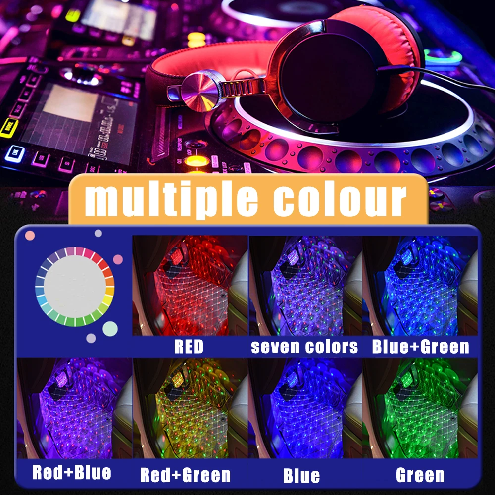 

USB автомобильный Красочный светодиодный 4 в 1 Звуковое управление интерьерный окружающий звездный свет атмосферная лампа декоративное осве...