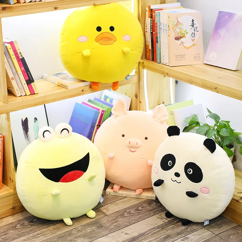 

40cm Chubby Elastic Round Shape Cushion Bolster Pigsgy Chick Frog Stuffed Decor Plush Soft Panda Plush Doll Toy Fans Gift