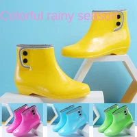 trendy adult womens short rain shoes spring summer waterproof rain boots students flat heel water boots anti slip rubber shoes