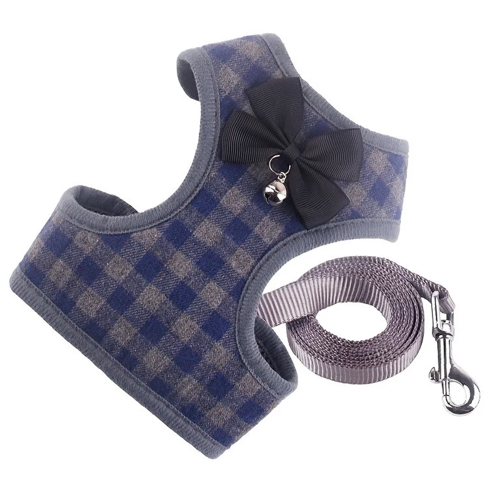 

Vest-style Pet Chest Harness New Dog Pet Leash Cat Teddy Pet Bow Checkered Chest Harness