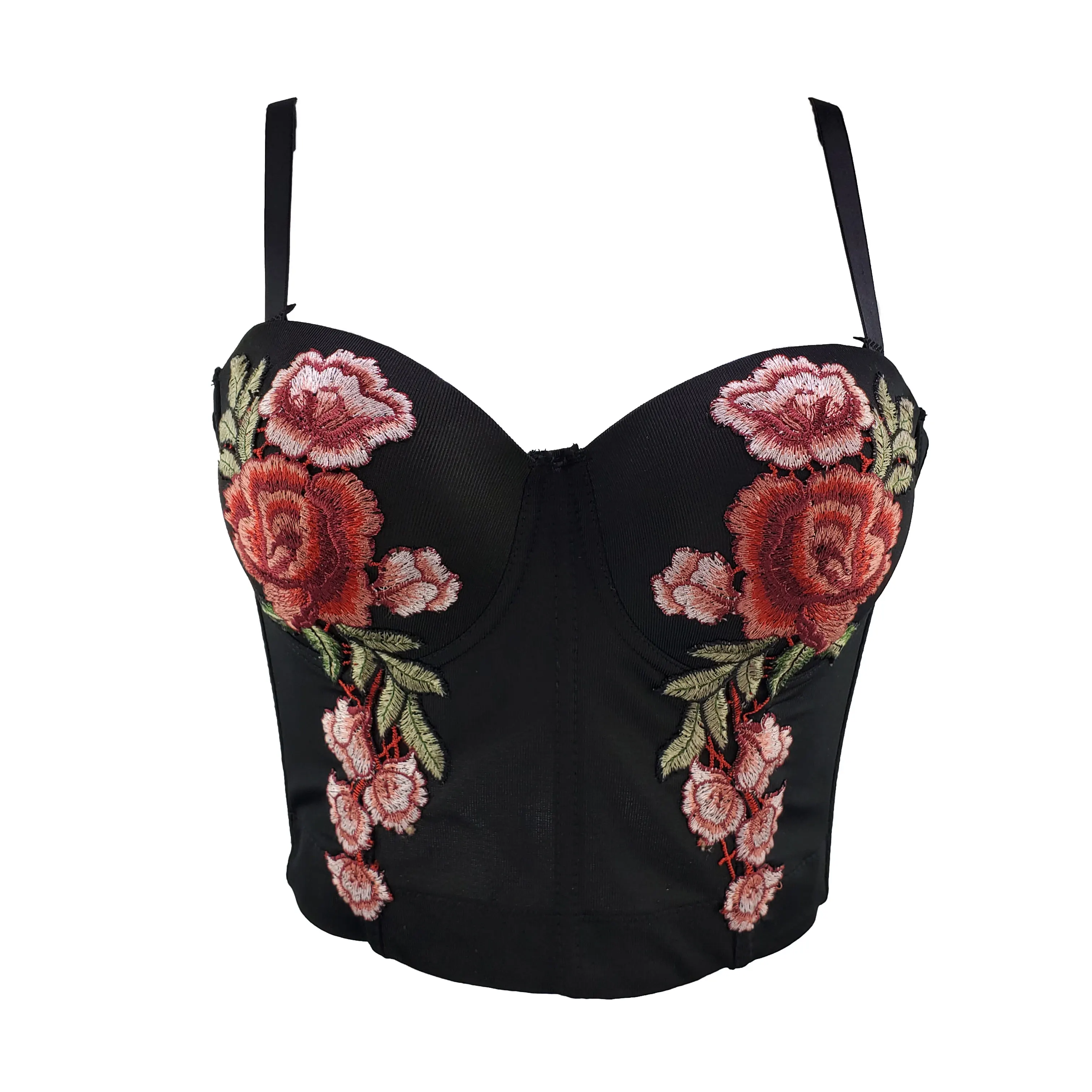 

2020 New Flower Embroidered Bra Tops Women's Slim-Fit Retro Outer Wear Camisole Fashion Sleeveless Short Bustier Crop Tops N287