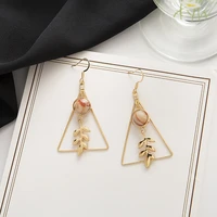european and american fashion vintage hollow out triangle marble round beads leaf earrings for woman girls jewelry
