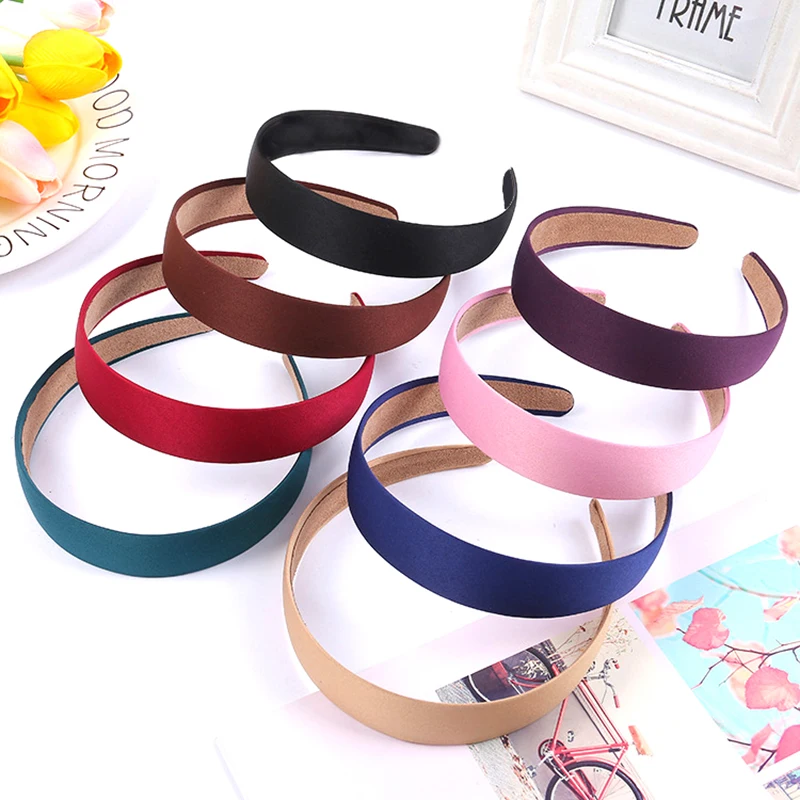

1pc 3cm Width Colorful Satin Fabric Headband Bezel Base Bow Hair Hoops Accessories For DIY Women Hair Jewelry Making Findings