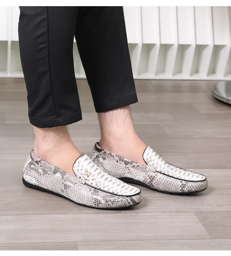 Аутентичные удобные лоферы из натуральной кожи питона на мягкой резиновой подошве для бизнесменов; мужские слипоны из Натуральной Змеиной кожи на плоской подошве