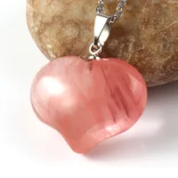Love In Heart Necklace Pendant DIY Jewelry Natural Stone Rose Quartz Green Aventurine Tiger Eye Pendulum