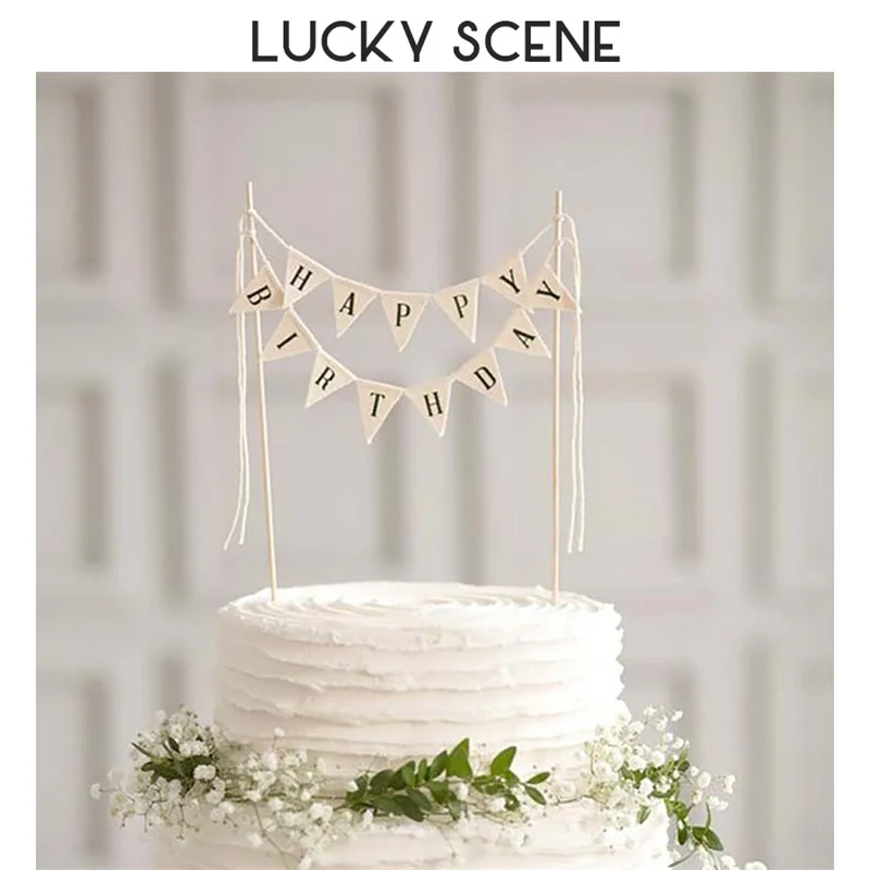 Rustic Birthday Cake Topper Mini Stylish Letter Top Flag Triangular Banner Wave Cupcake Dessert S01099 | Дом и сад