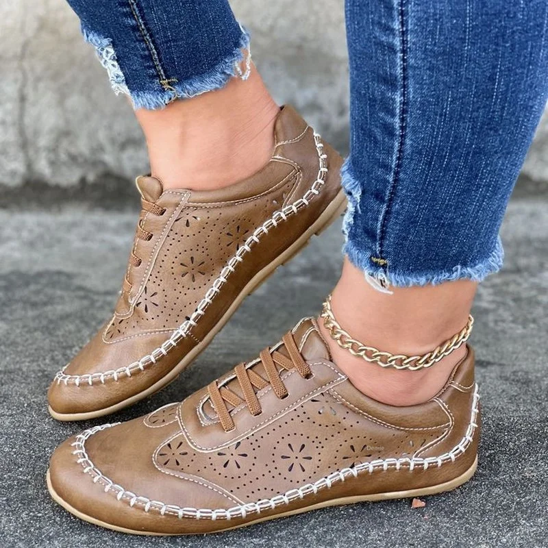 

Women's Casual Shoes Solid Color Hollow Breathable Flat Shoes 2021 Summer New Round Head Strap Casual Sports Zapatos De Mujer