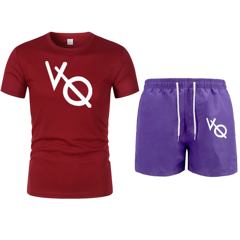 

Brand men's summer beach sports suit track and field shorts suit short-sleeved casual wear fitness suit men's cropped pants suit