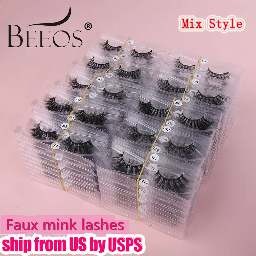Оптовая продажа ресниц BEEOS из искусственной 3D норки смешанные стили для 10/20/30/50/100 пар натуральные Мягкие
