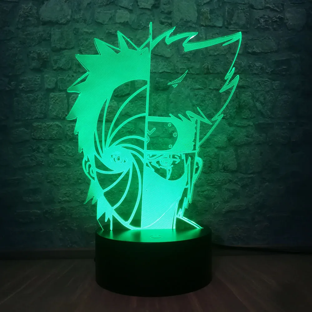 3D иллюзия Лампа Наруто рисунок Хатаке Какаши и Учиха Обито лицо многоцветный