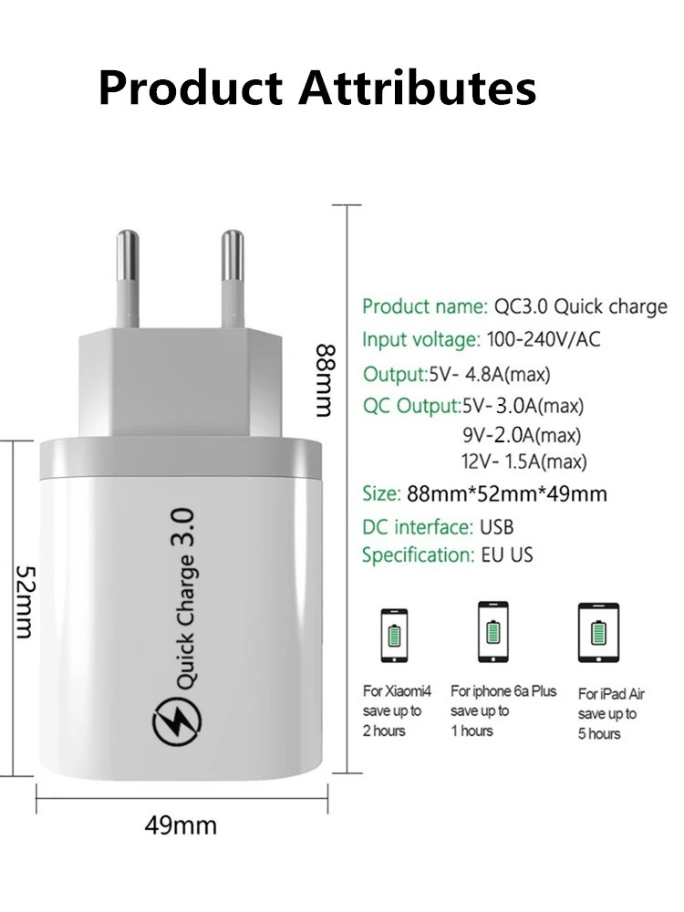 Quick Charge 3 0 USB зарядное устройство для huawei mate 30 Быстрая Зарядка адаптер iPhone11 samsung S9