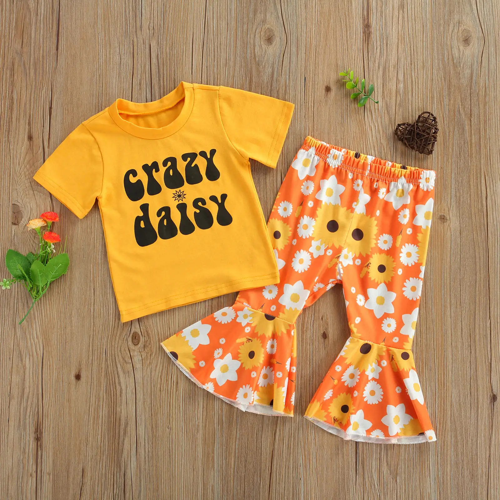 

2021 0-3Y Fashion Girls Summer Clothing Sets Kids Girls Letter Print Short Sleeve T-shirts+Flower Flare Pants Holiday Clothes