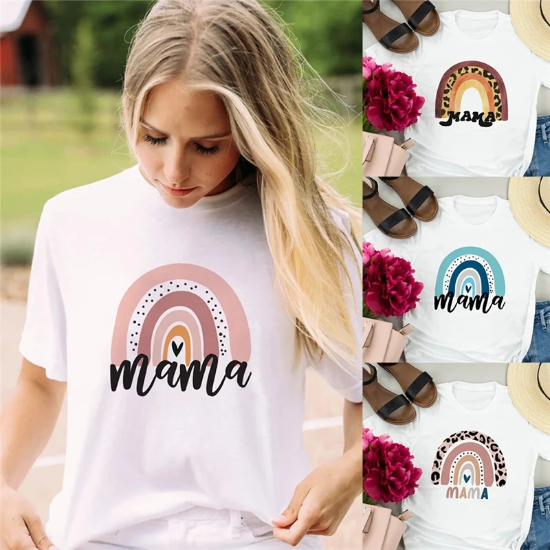 

FIXSYS "Радуга" I love Mama графический принт женские футболки с коротким рукавом в стиле Харадзюку мама жизнь футболки в винтажном стиле, уличная о...