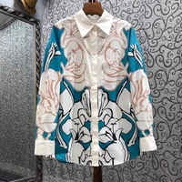 100cotton shirts 2022 spring summer blouses women turn down collar abstract prints long sleeve casual button shirts blusa
