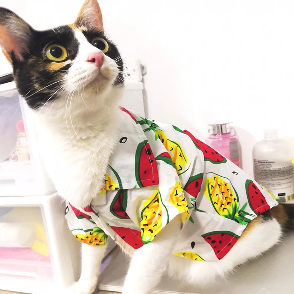 

Новая летняя тонкая рубашка для домашних животных Тедди Померанский с коротким рукавом Одежда для маленьких собак и кошек рубашка с принто...