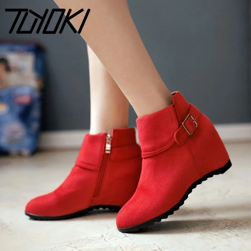 Tuyoki/4 цвета Женские ботильоны Новая модная зимняя обувь на молнии с пряжкой