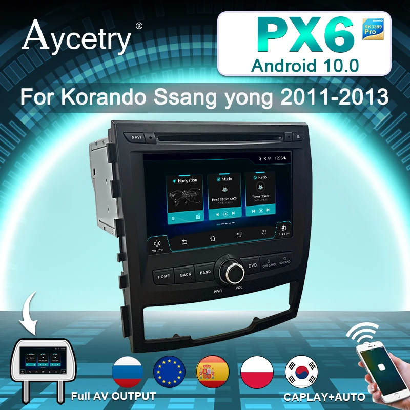 Автомагнитола PX6 Android 10 2 Din dvd GPS для SSANGYONG KORANDO аудио интеллектуальный