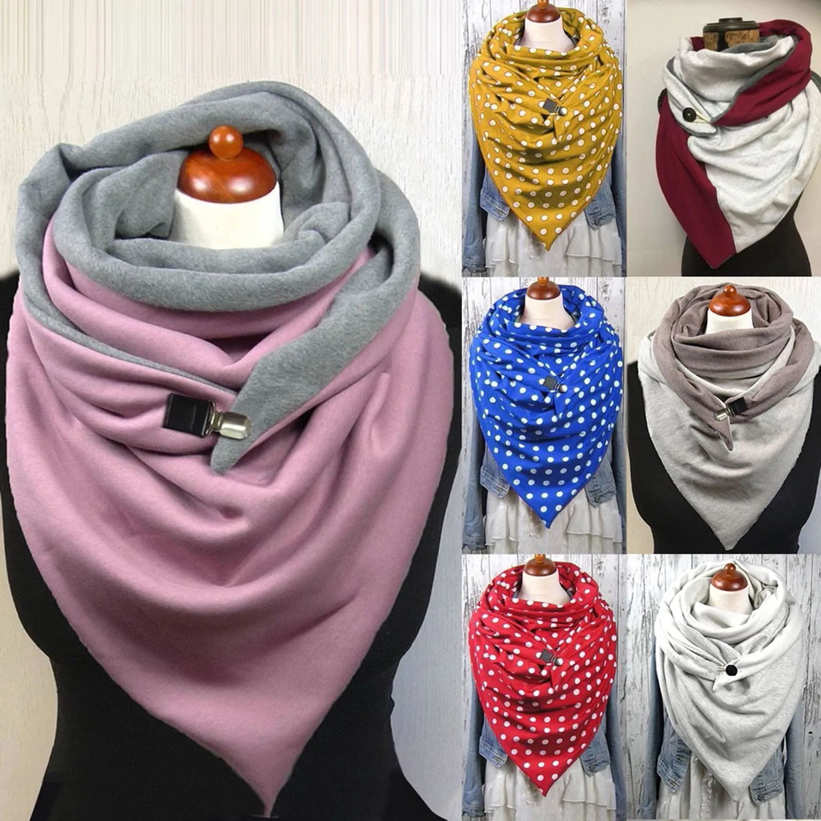 

2021 Winter Women Retro Designer Scarf Wraps Soild Dot Printing Button Soft Wrap Casual Warm Scarves Female Face Cover Scarves