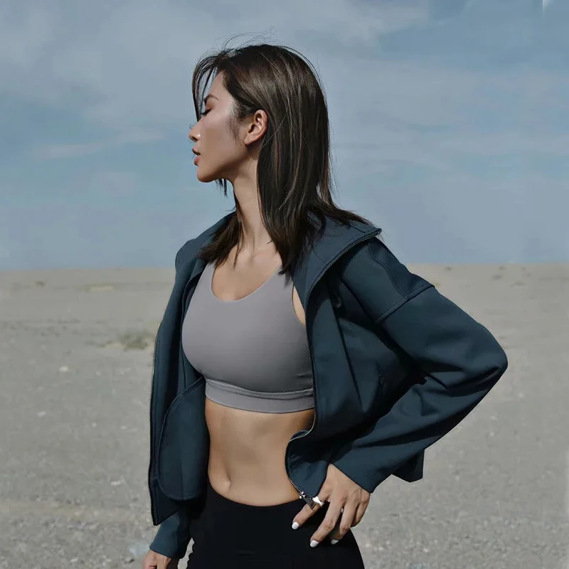 

Women Stand Collar Zip Through Hoodie