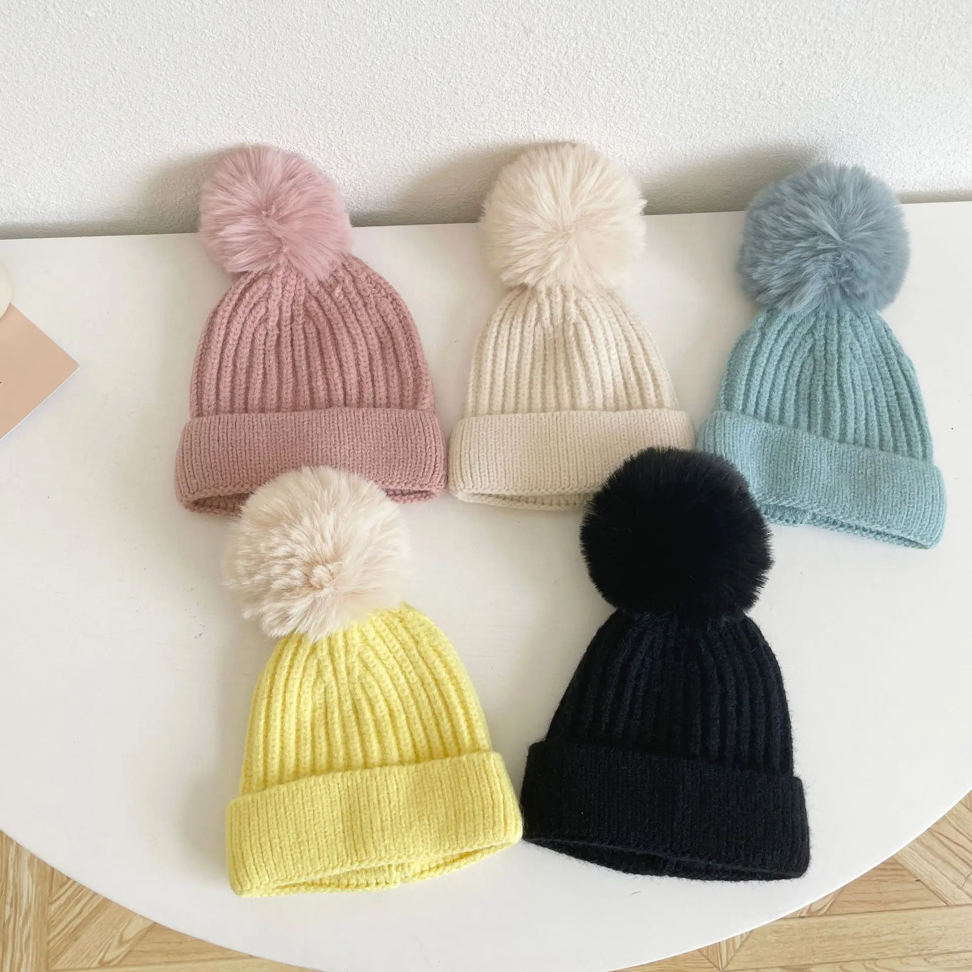 

Baby Boys Girls Winter Warm Knit Hat Classic Beanie Cap Faux Fur