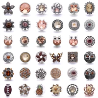 5pcslot new snap jewelry brown crystal rhinestone owl flower 18mm metal snap buttons fit diy 18mm snap bracelet necklace