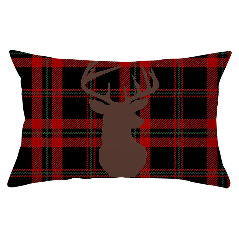 

Red Plaid Cushion Cover Pillowcase Polyester Elk Merry Christmas Printed Home Decor Pillows Sofa Cushions Pillowcover 30x50cm