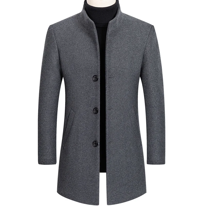

Thoshine Brand Autumn Winter 30% Wool Men Thick Coats Stand Collar Male Fashion Wool Blend Jackets Outerwear Smart Casual Trench