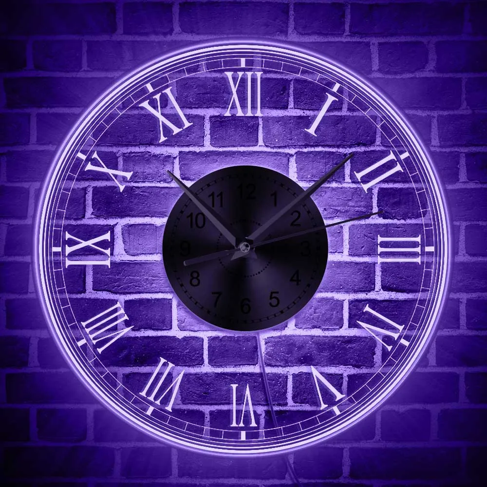 

Светящиеся Настенные часы с римскими цифрами, ночсветильник, акриловые светодиодсветодиодный настенные часы в стиле ретро с подсветкой по краям, изысканный интерьер, художественный Декор