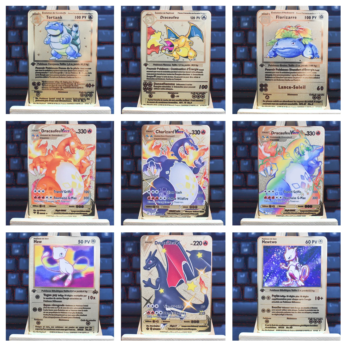 

Новинка 2021, французские карты Pokemon, металлическая карта, V-образная карта, Фотогалерея золотых карт Vmax, подарок для детей